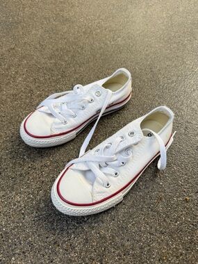 Converse Kids Low Top Canvas Sneakers - White with Red Trim 11
